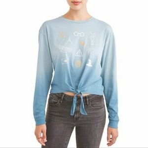 Tie Front Long Sleeve Top Light Blue Soft Girl Aesthetic Minimalist NWT Size M